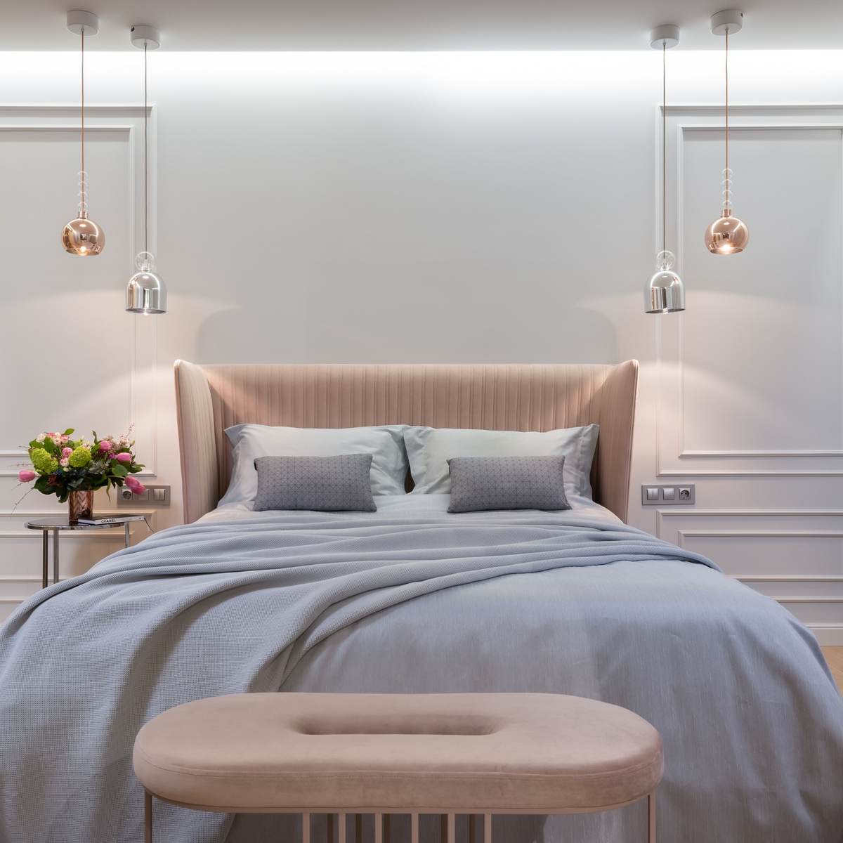 Warm lighting with soft bed room